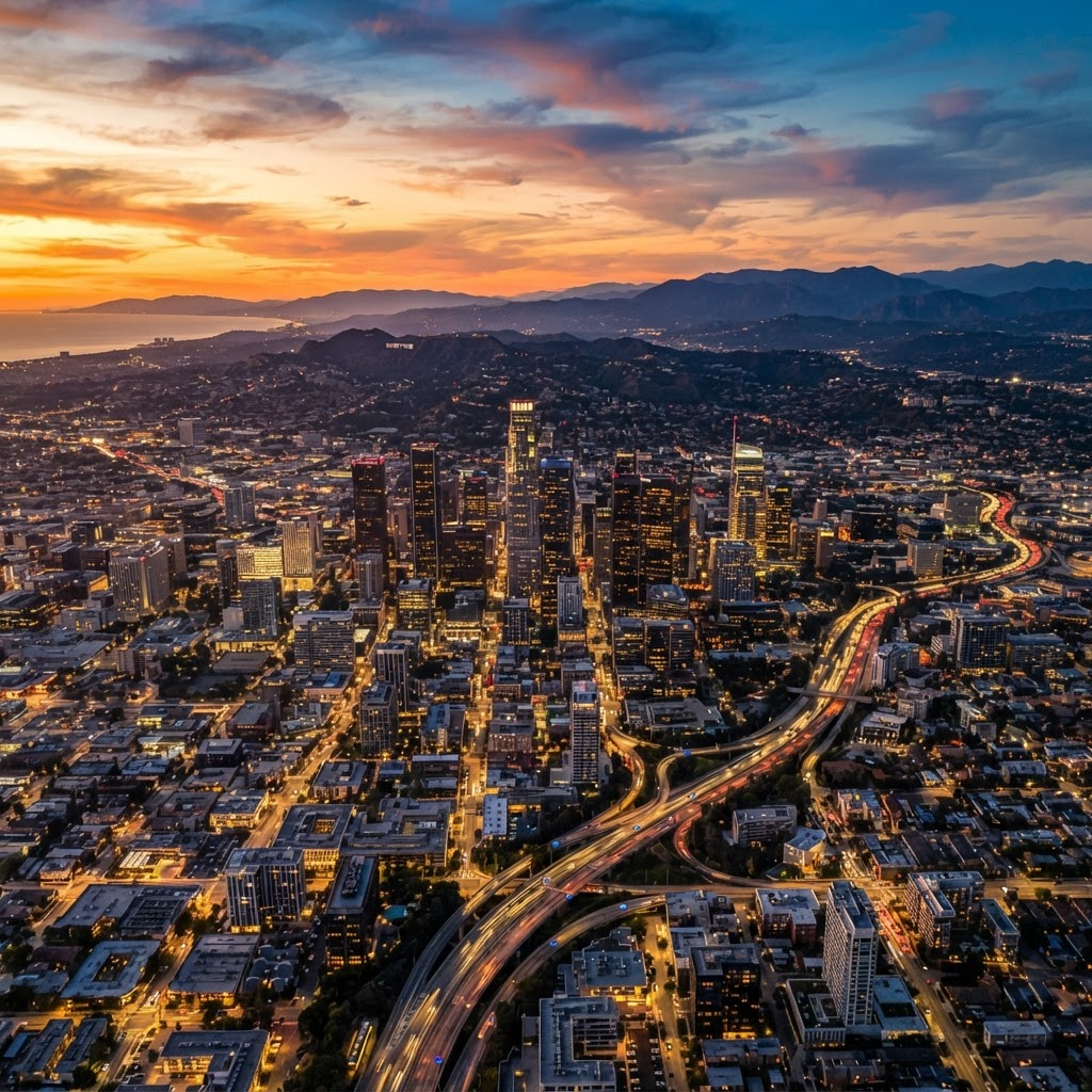 Los Angeles skyline at dusk